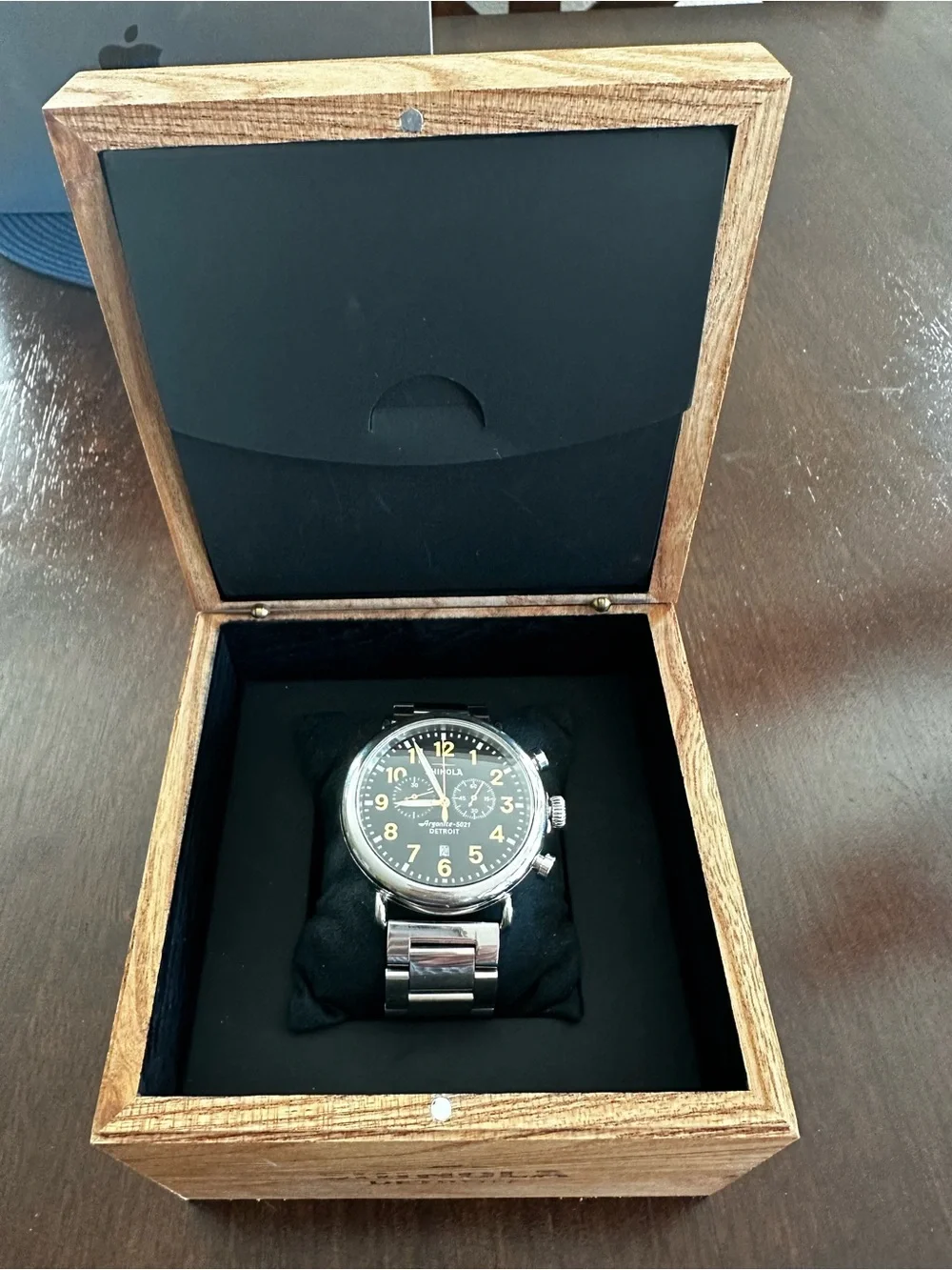 Shinola Runwell for Neiman Marcus Black Chronograph with Yellow Numerals